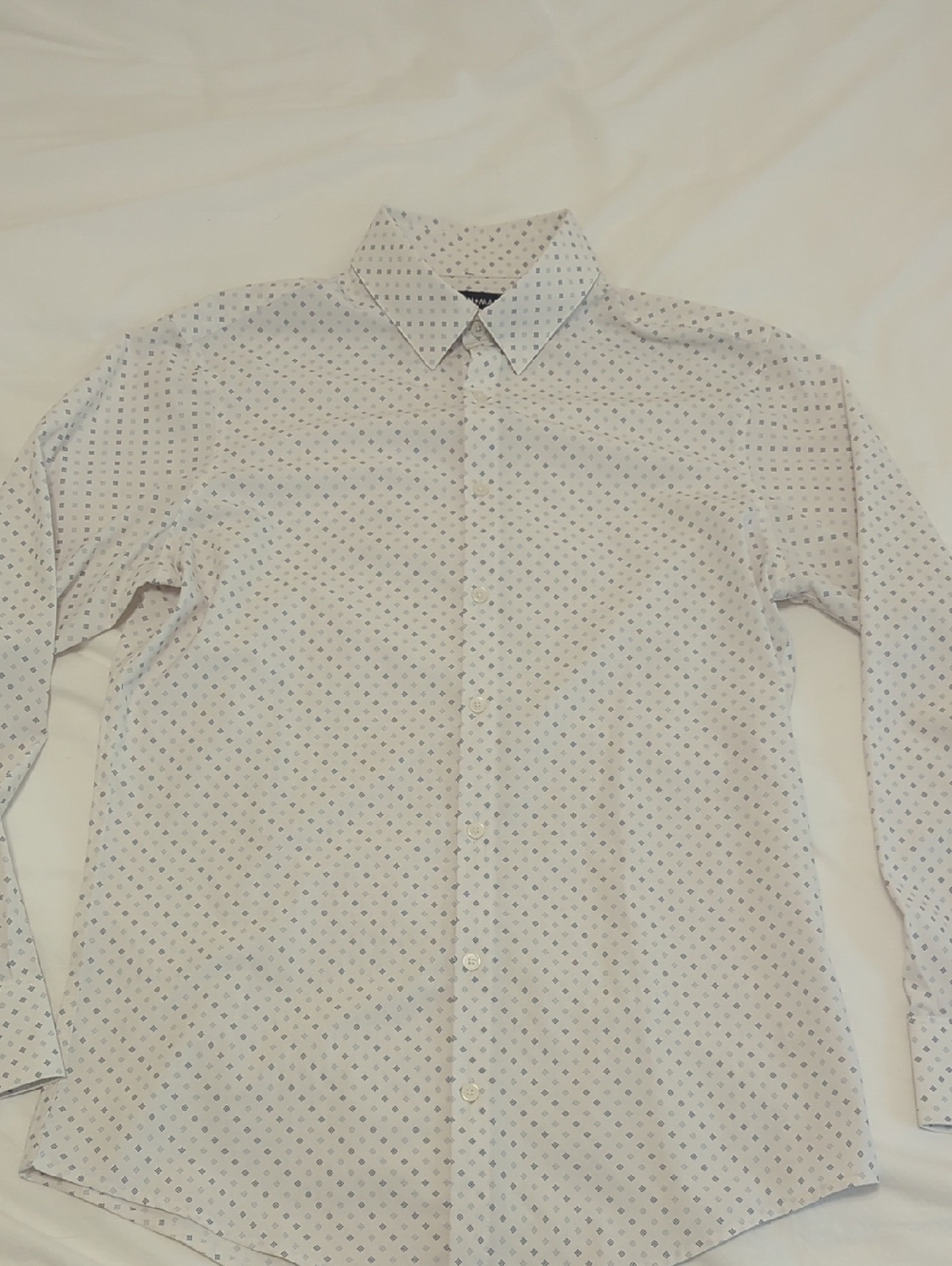 Mizzen+Main White Dress Shirt with Subtle Blue Micro-Print